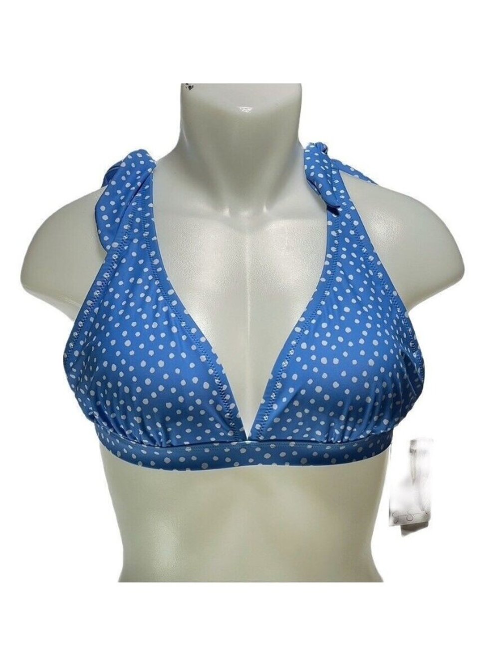 Jessica Simpson Womens XL Blue Polka Dot Bikini Top With Adjustable Tie Straps